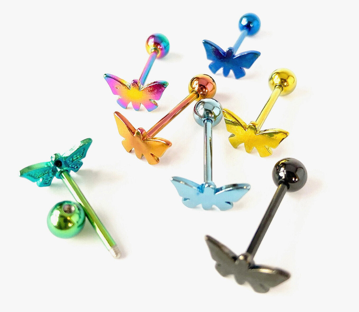 1pc Butterfly Design Tongue Ring Titanium Anodized 14g Tounge Barbell Jewelry