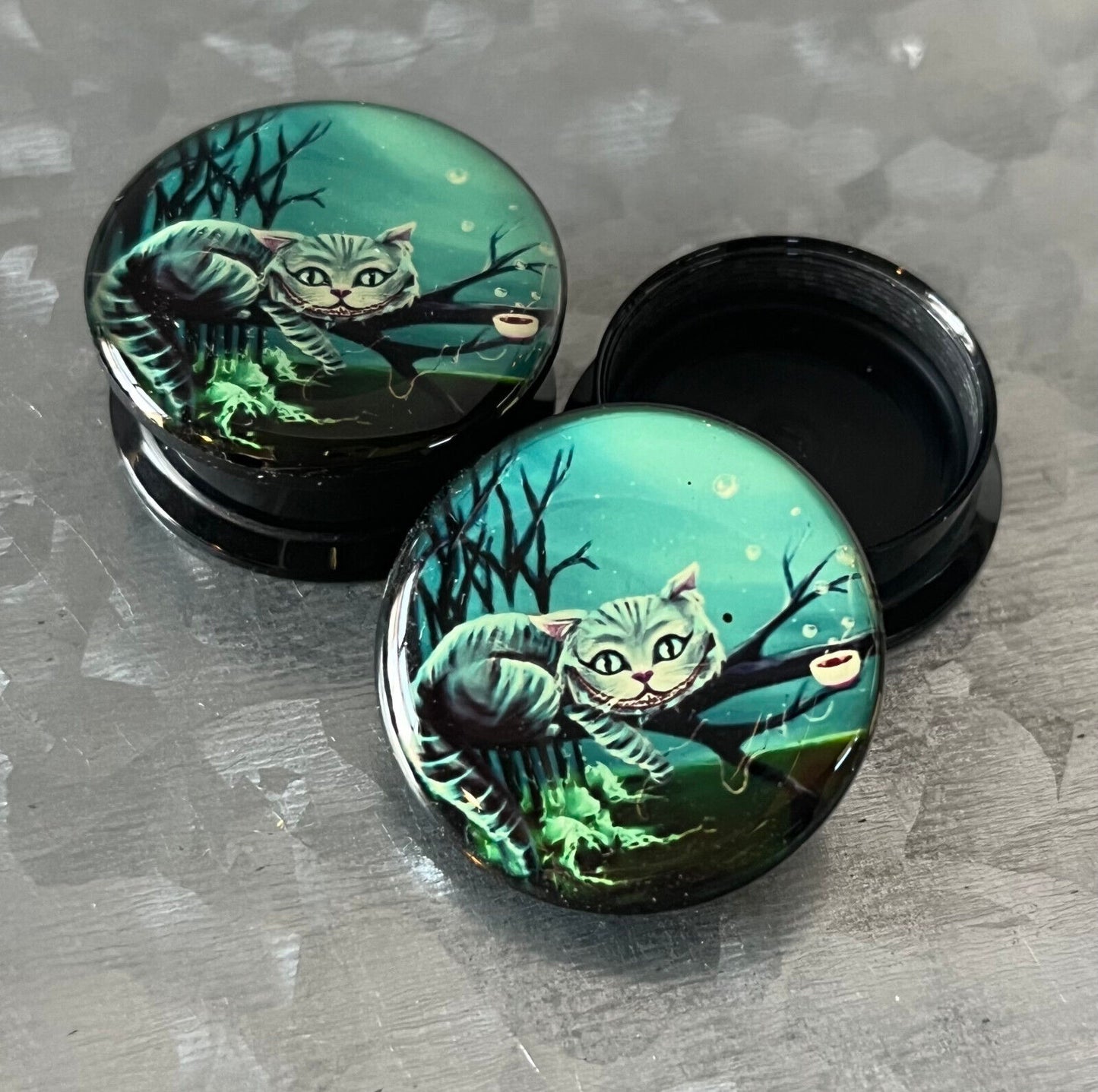 PAIR Cheshire Cat Acrylic Screw Fit Tunnels Plugs Earlets Gauges