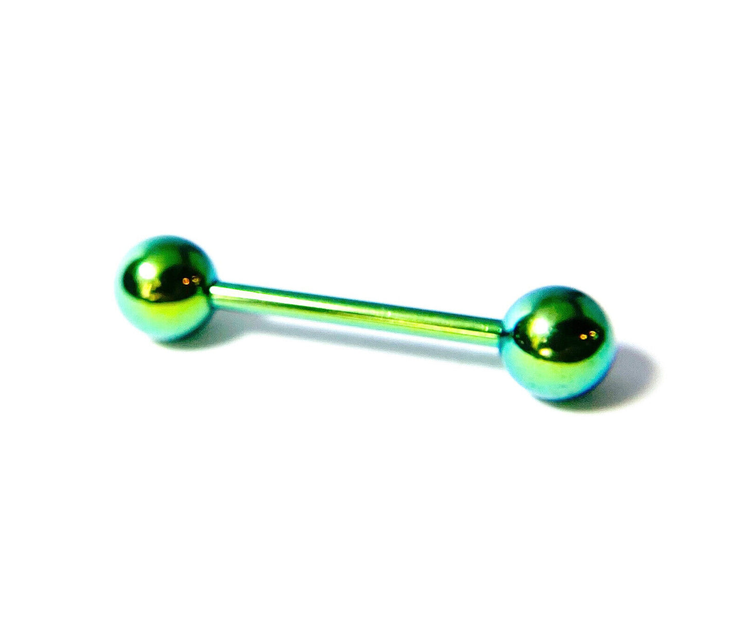 1pc Titanium Straight Barbell Tongue, Industrial, Tragus, Eyebrow, Nipple Ring (Color: Green)