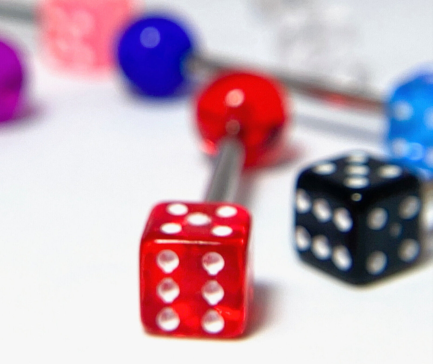 6pc Value Pack Acrylic Dice Steel Tongue Rings 14g Tounge Body Jewelry