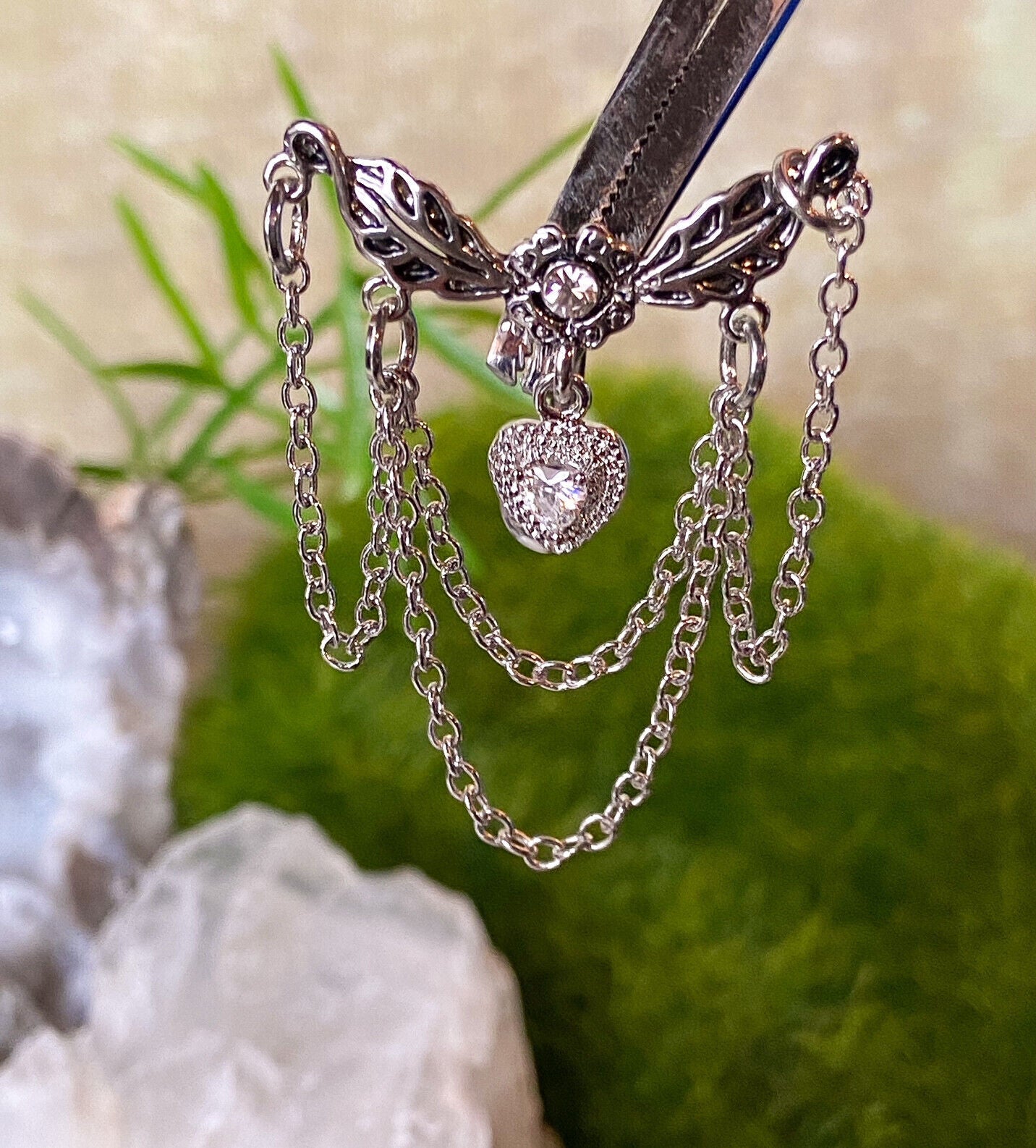 Reverse Heart Wings Clear CZ Gem Belly Ring Navel Piercing Pierced Naval Jewelry