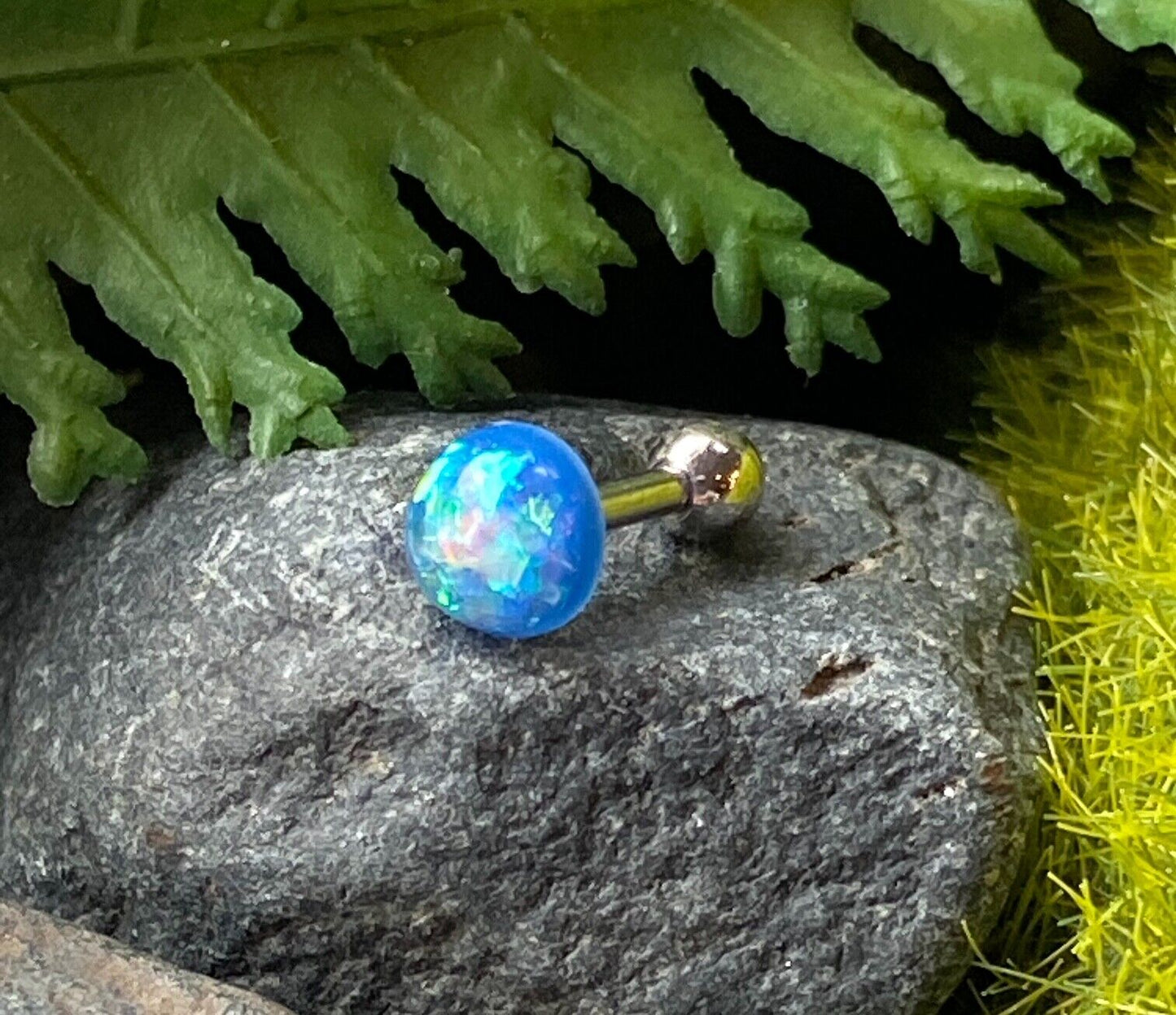 1pc Opal Glitter Dome Top Tragus Helix Cartilage Ring Barbell 16g 1/4" (Color: Blue)