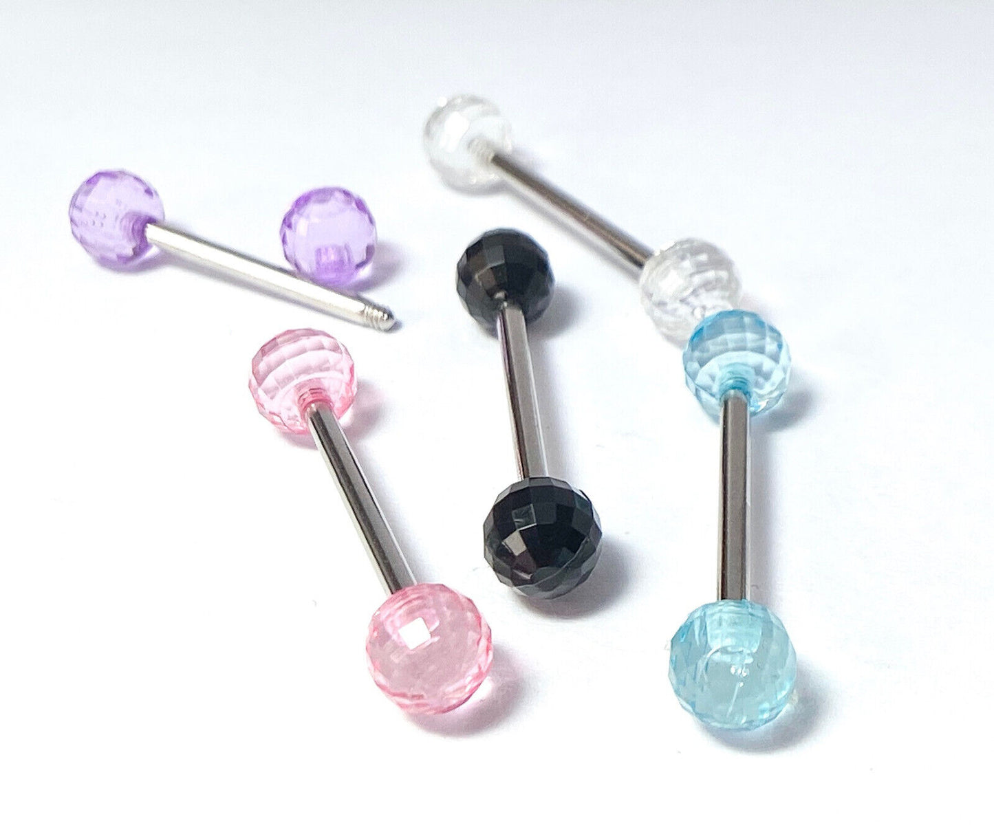 5pc Value Pack Faceted Acrylic Disco Balls Tongue Rings 14g Tounge Body Jewelry