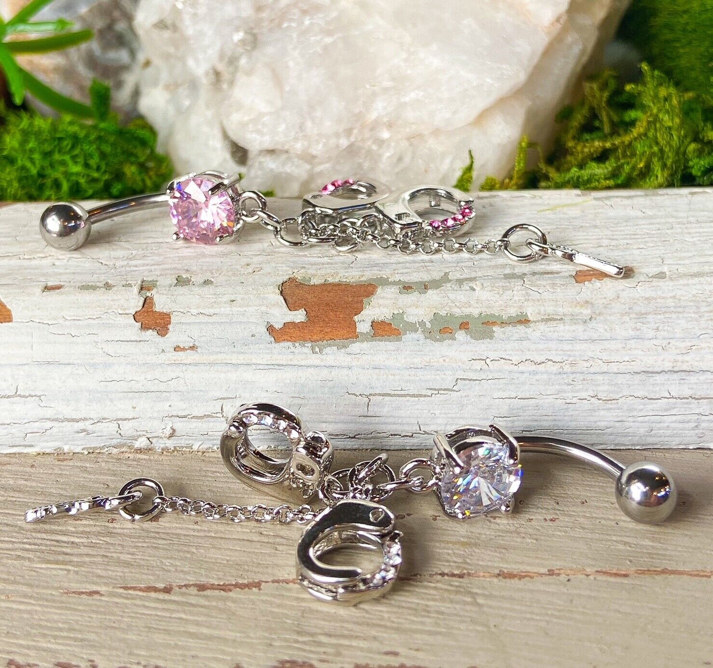 1pc CZ Gem Handcuffs & Key Belly Ring Navel Piercing Pierced Naval Body Jewelry