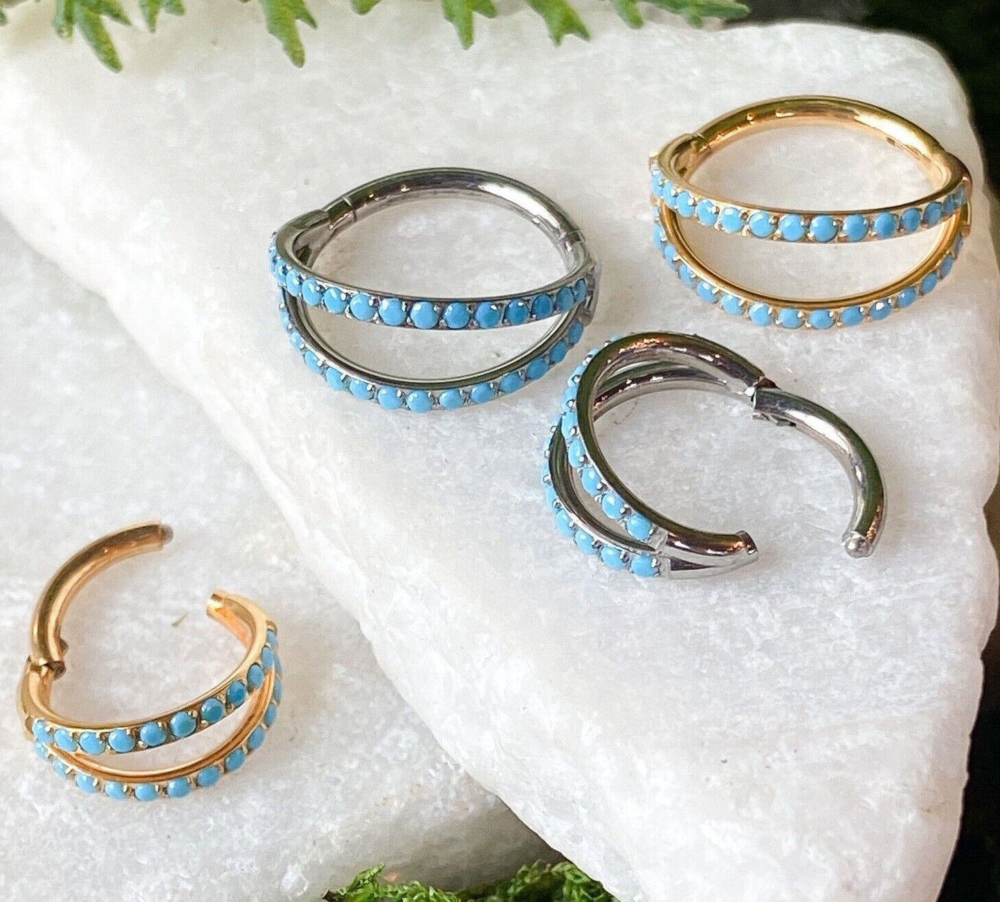 1pc Titanium Hinged Segment Ring Double Outer Turquoise Septum Hoop Helix Daith