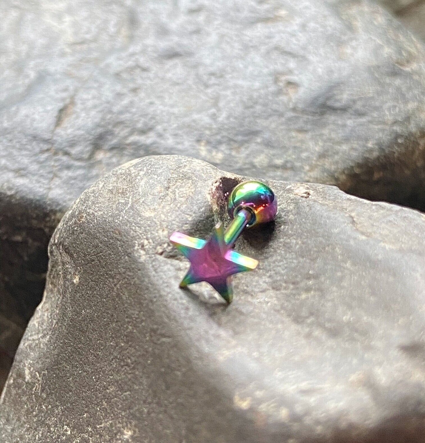 1pc Flat Star Top Helix Tragus Cartilage Bar Stud Earring 316L Surgical Steel (Color: Multi-Color)