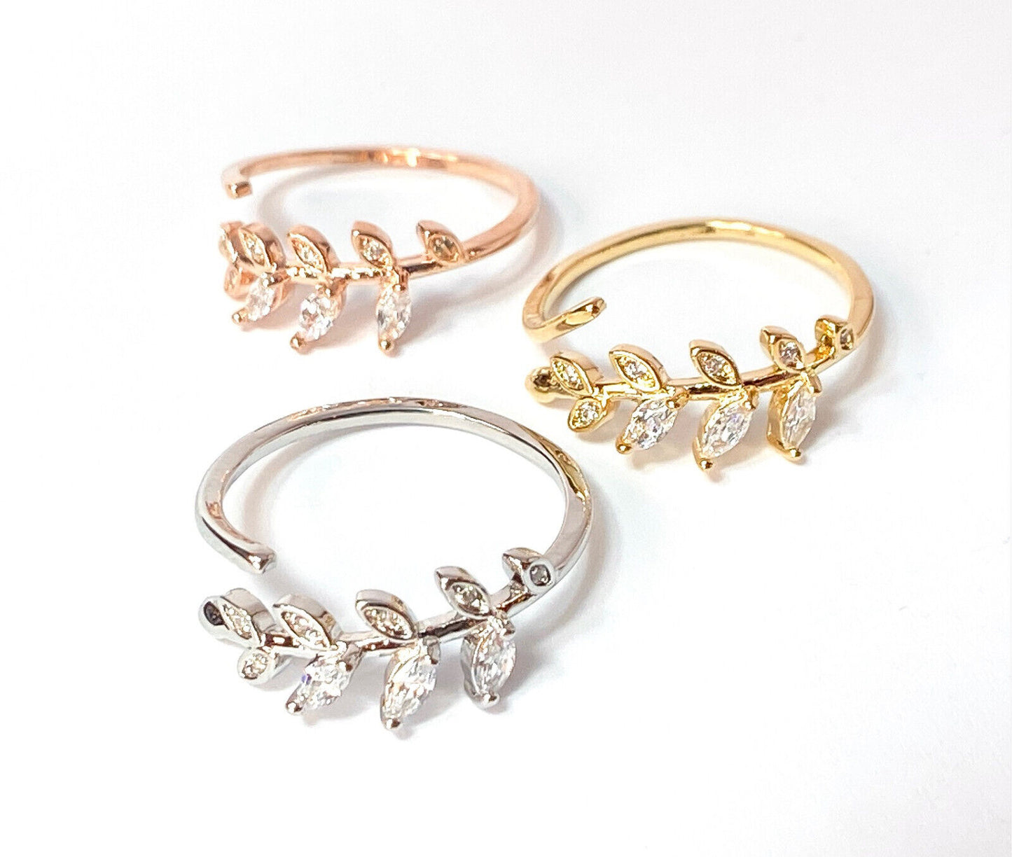 Marquise Cut CZ Gem Leaf Leaves Vine Adjustable Mid Ring / Toe Ring