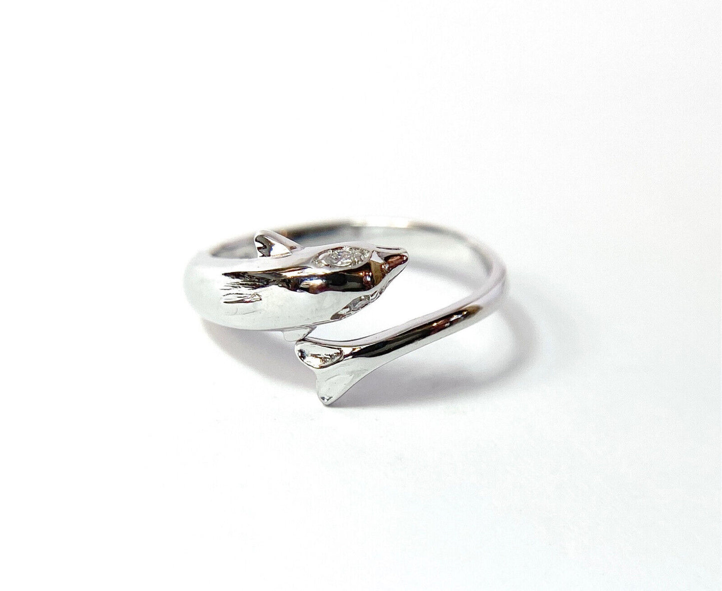.925 Sterling Silver Dolphin W/ Clear CZ Gem Eyes Toe Ring