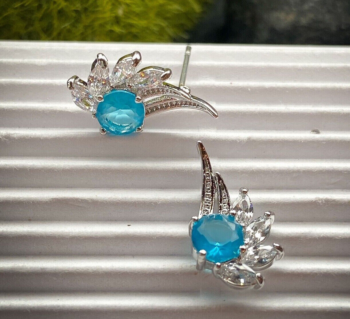 PAIR of CZ Angel Wings 316L Surgical Steel Post 20g Earrings Studs (Color: Blue)