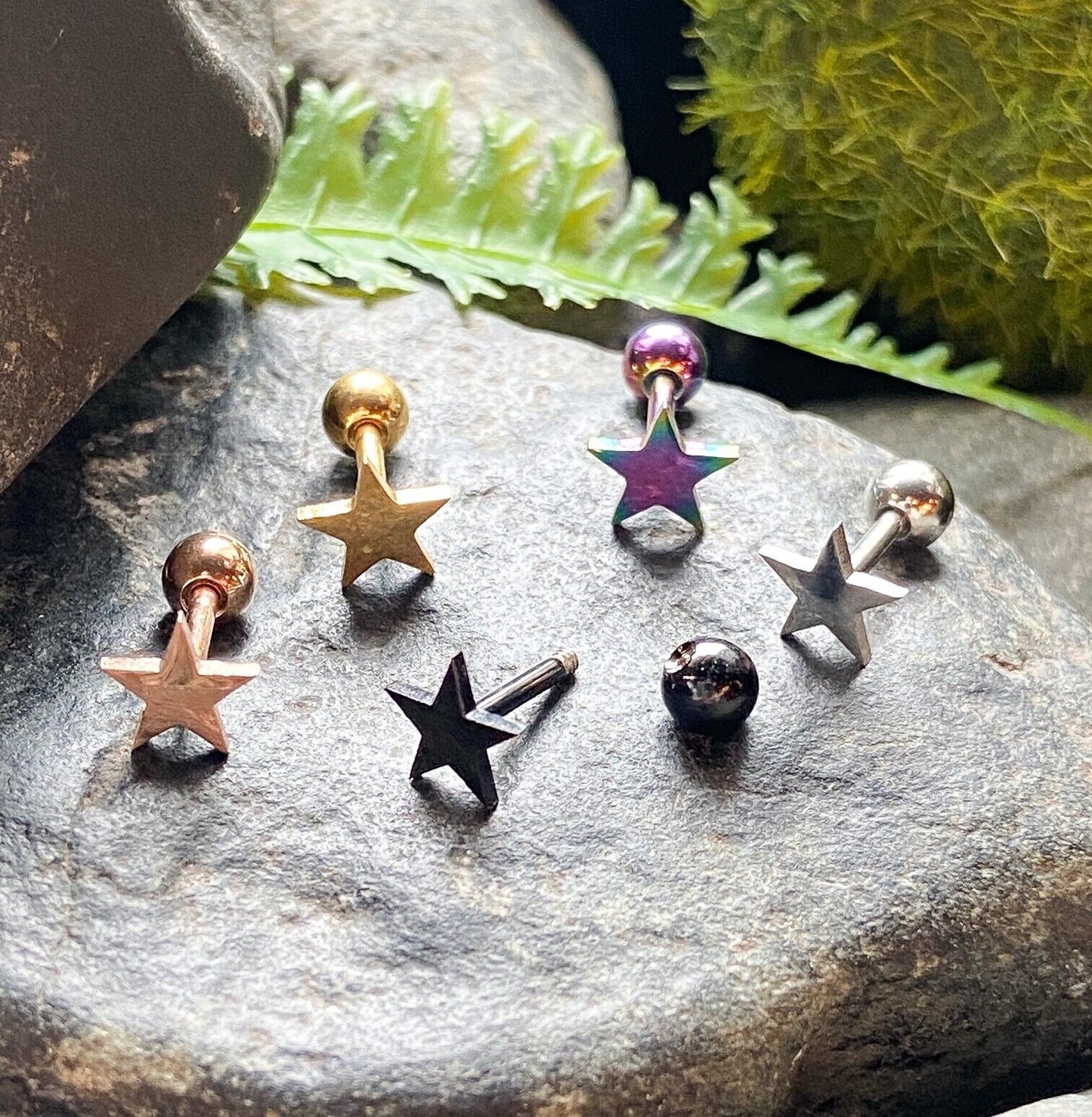 1pc Flat Star Top Helix Tragus Cartilage Bar Stud Earring 316L Surgical Steel