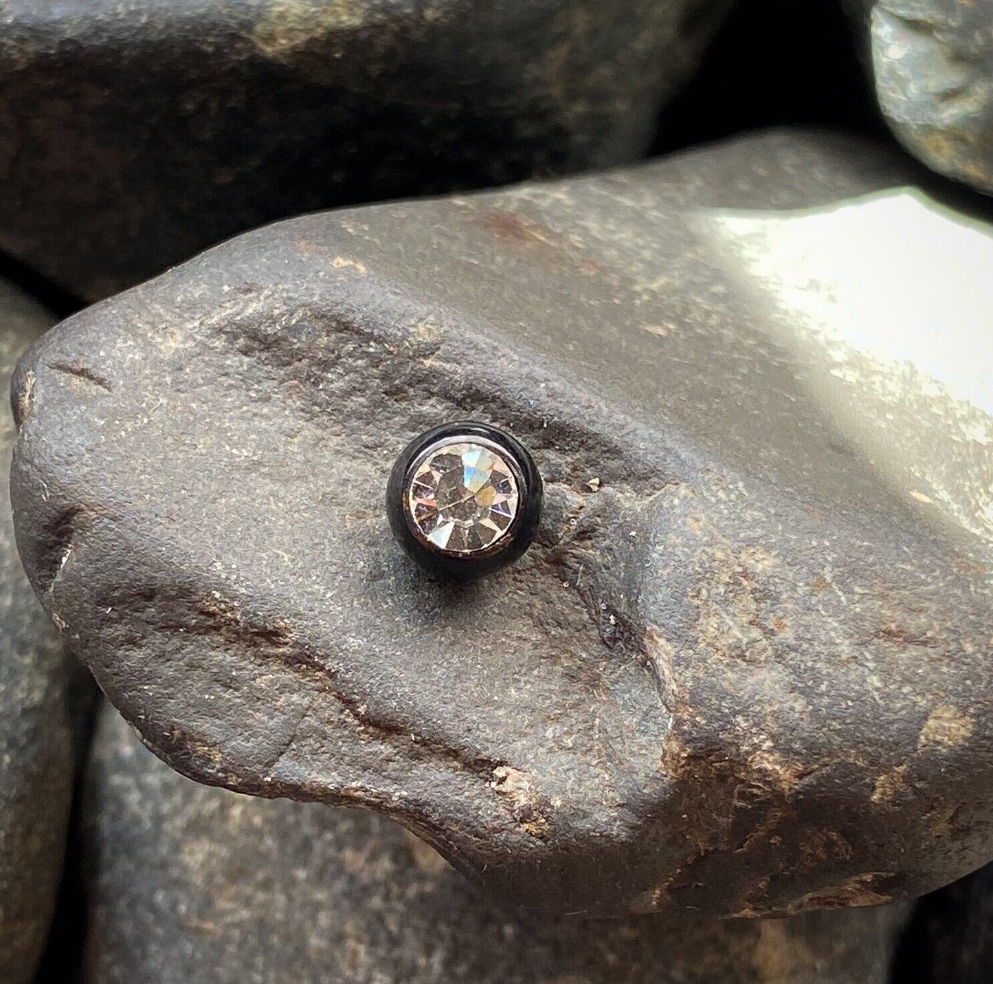 Body Jewelry Replacement Parts - 10pk 316L Surgical Steel Threaded CZ Gem Balls (Color: Black - Clear)