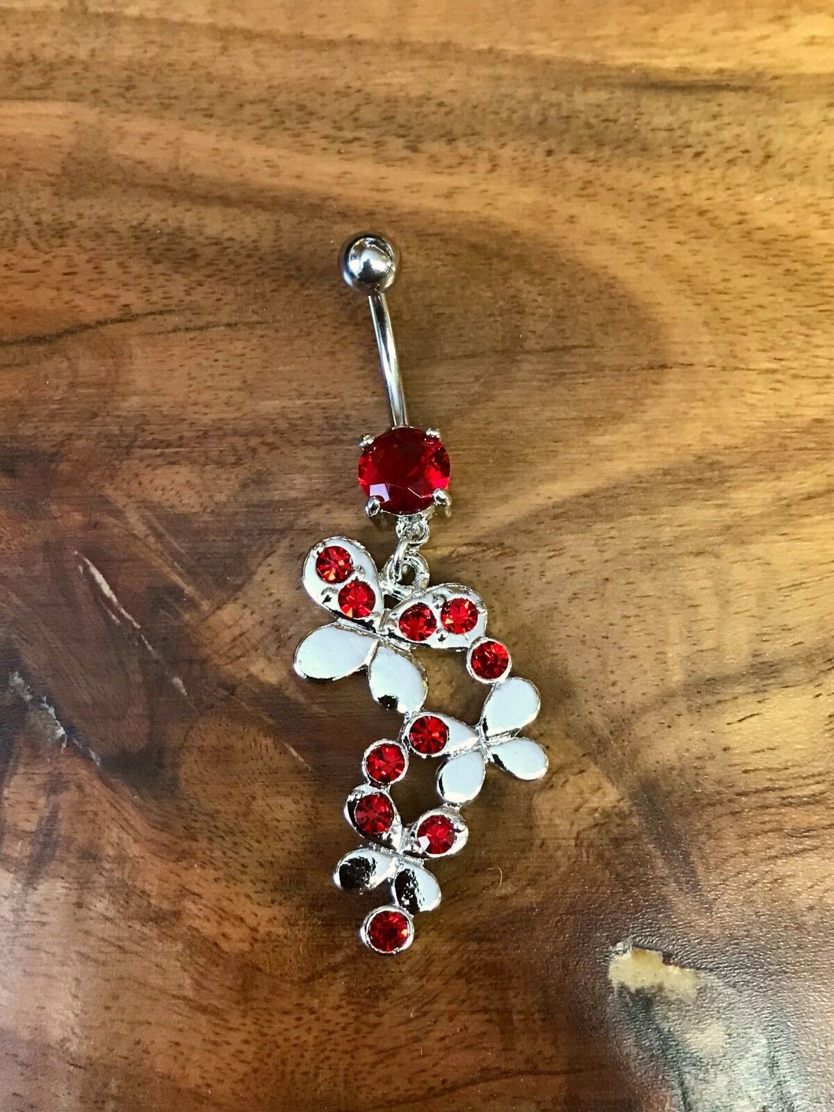 1pc Triple Butterfly Dangle CZ Gems Belly Ring Navel Naval - choose your color (Color: Red)