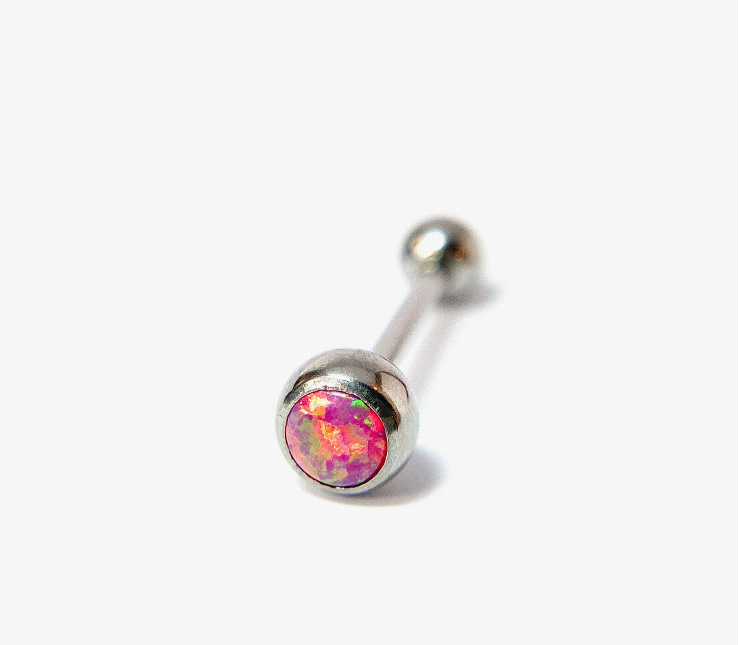 1pc Press-Fit Opal Ball 316L Surgical Steel Tongue Ring Barbell Body Jewelry (Color: Fuschia)