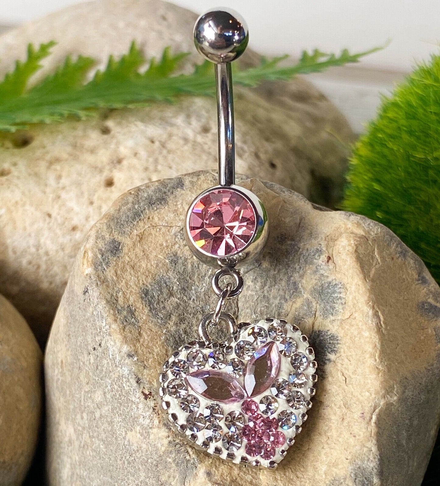 Heart Crystal Explosion Pink Gem Belly Ring Navel Piercing Pierced Naval