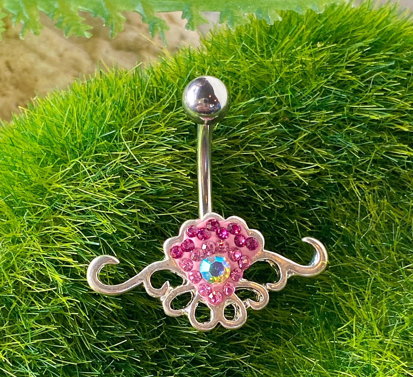 Tribal Crystal Explosion Pink Gem Belly Ring Navel Piercing Pierced Naval
