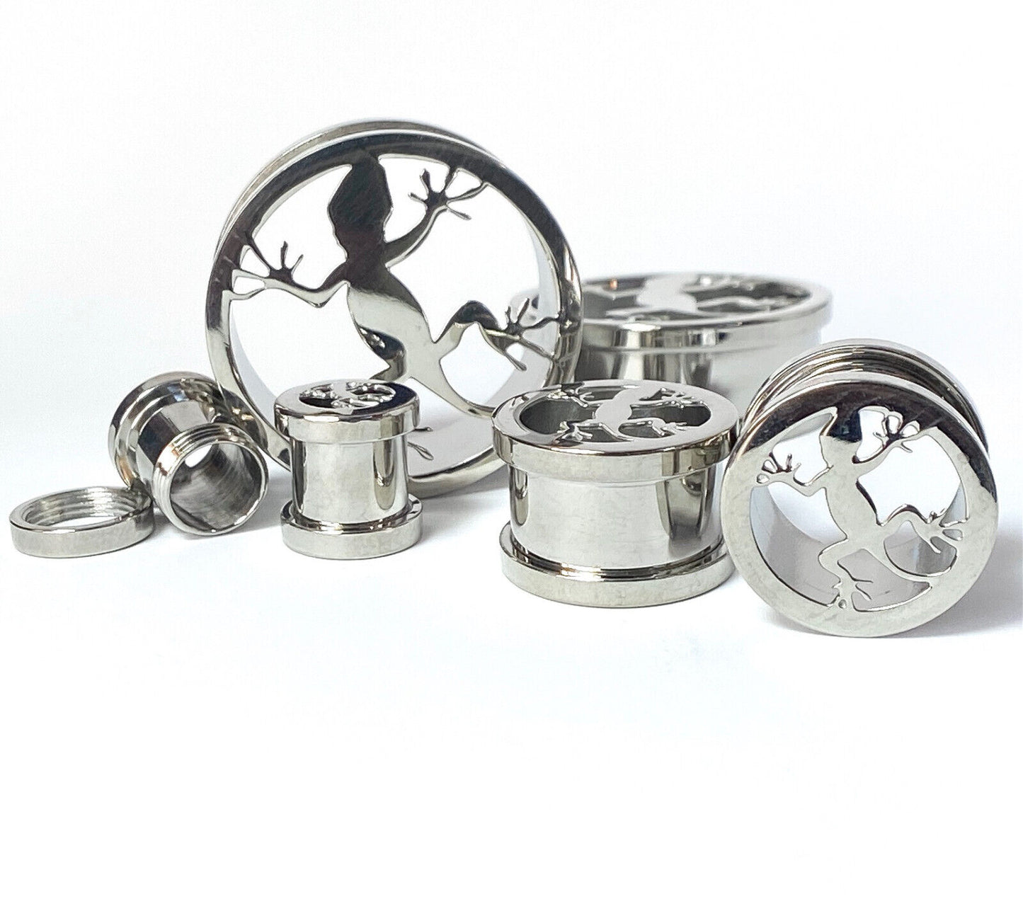 PAIR Lizard Steel Screw Fit Tunnels Plugs Earlets Gauges Gecko Body Jewelry