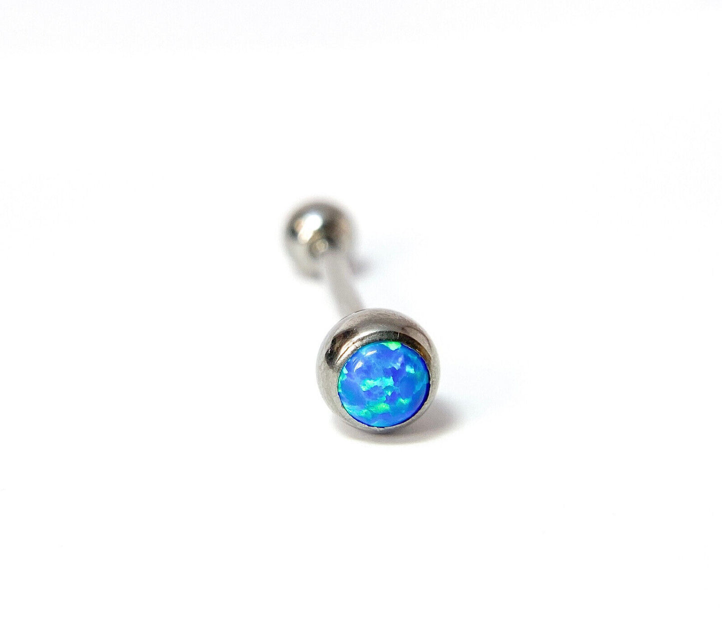 1pc Press-Fit Opal Ball 316L Surgical Steel Tongue Ring Barbell Body Jewelry (Color: Blue)