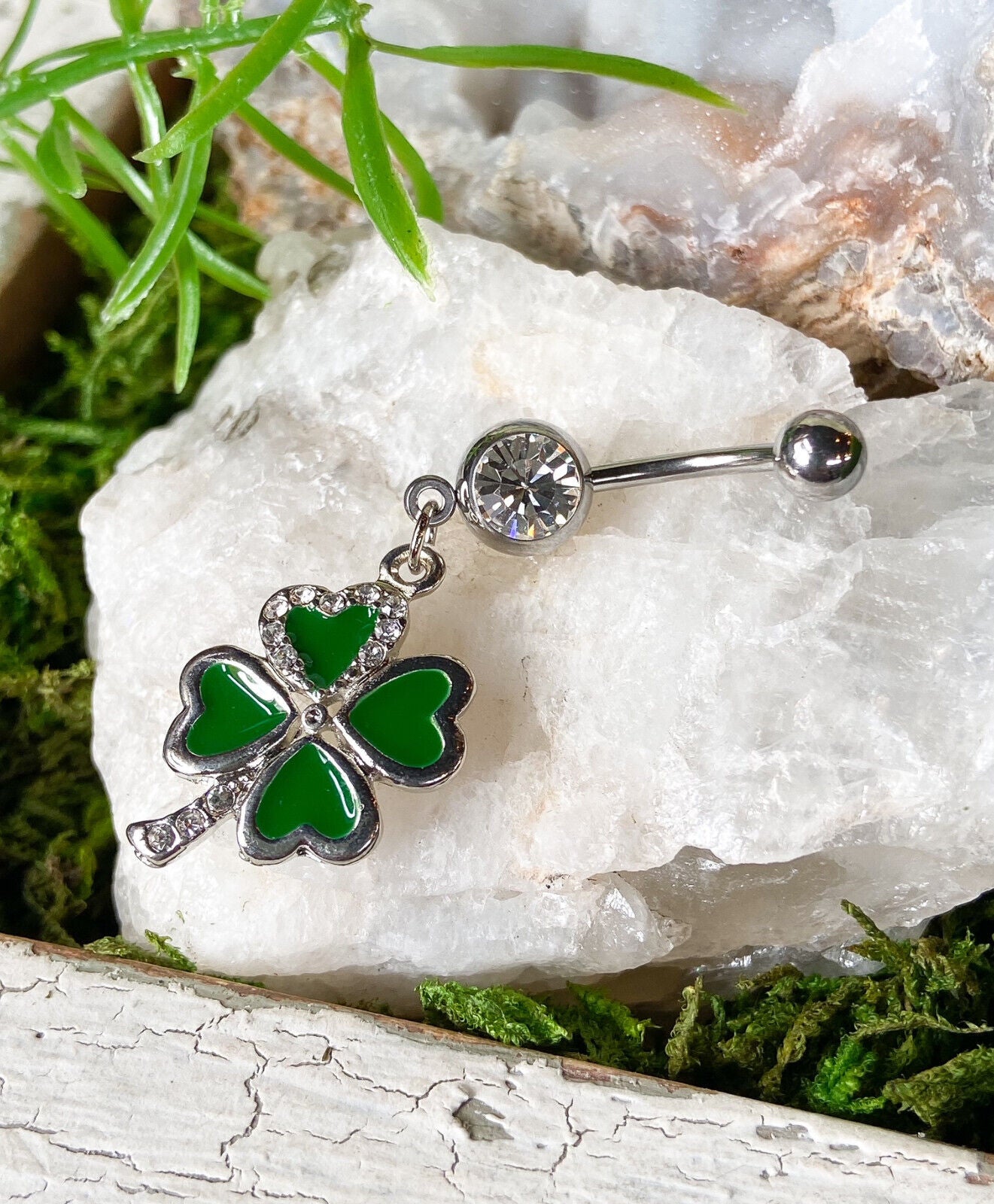 1pc Shamrock Clover Green Belly Ring Navel Piercing Pierced Naval Jewelry