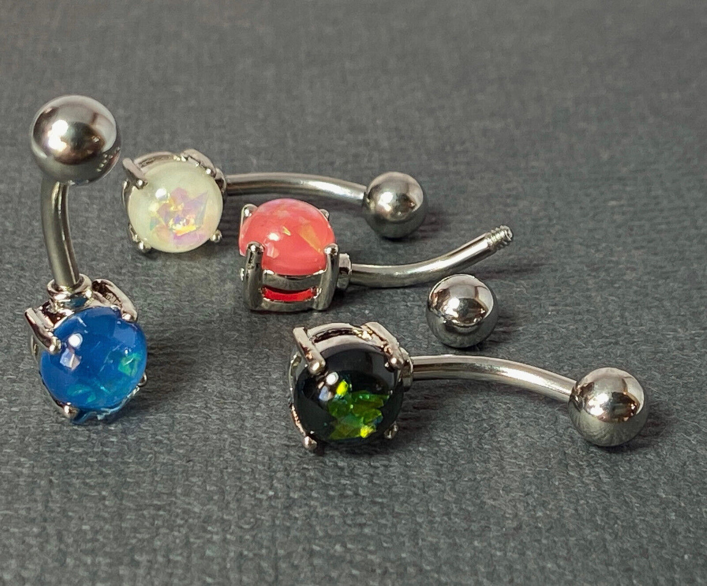 4pc Value Pack Prong Set Opal Belly Rings 14g Navel Naval Body Jewelry