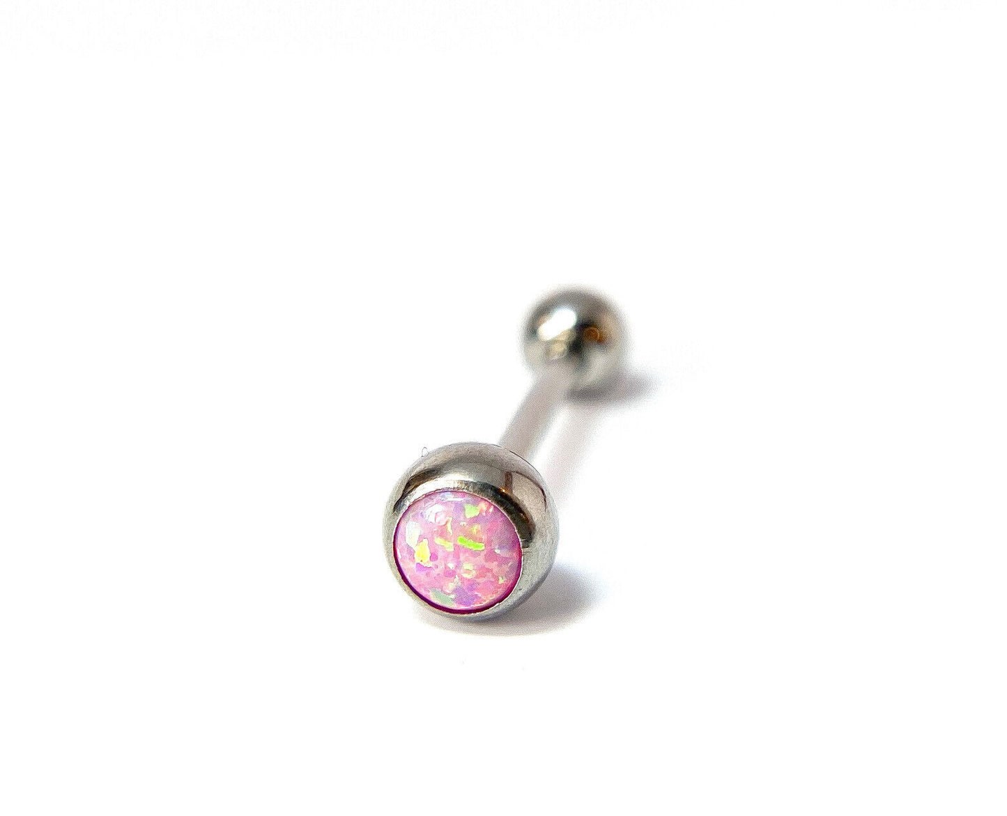 1pc Press-Fit Opal Ball 316L Surgical Steel Tongue Ring Barbell Body Jewelry (Color: Pink)