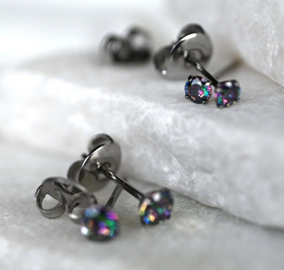 PAIR Martini Set CZ Gem Stud Earrings 6AL-4VELI ASTM F136 Implant Grade Titanium (Color: Vitrail Medium)