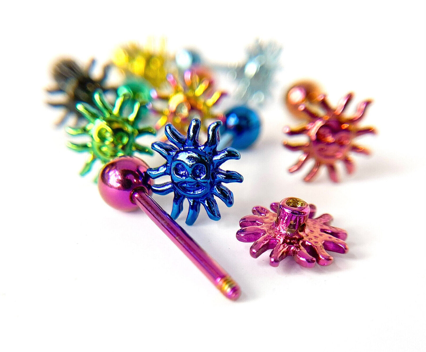 1pc Sun Design Tongue Ring Titanium Anodized 14g Tounge Barbell Body Jewelry