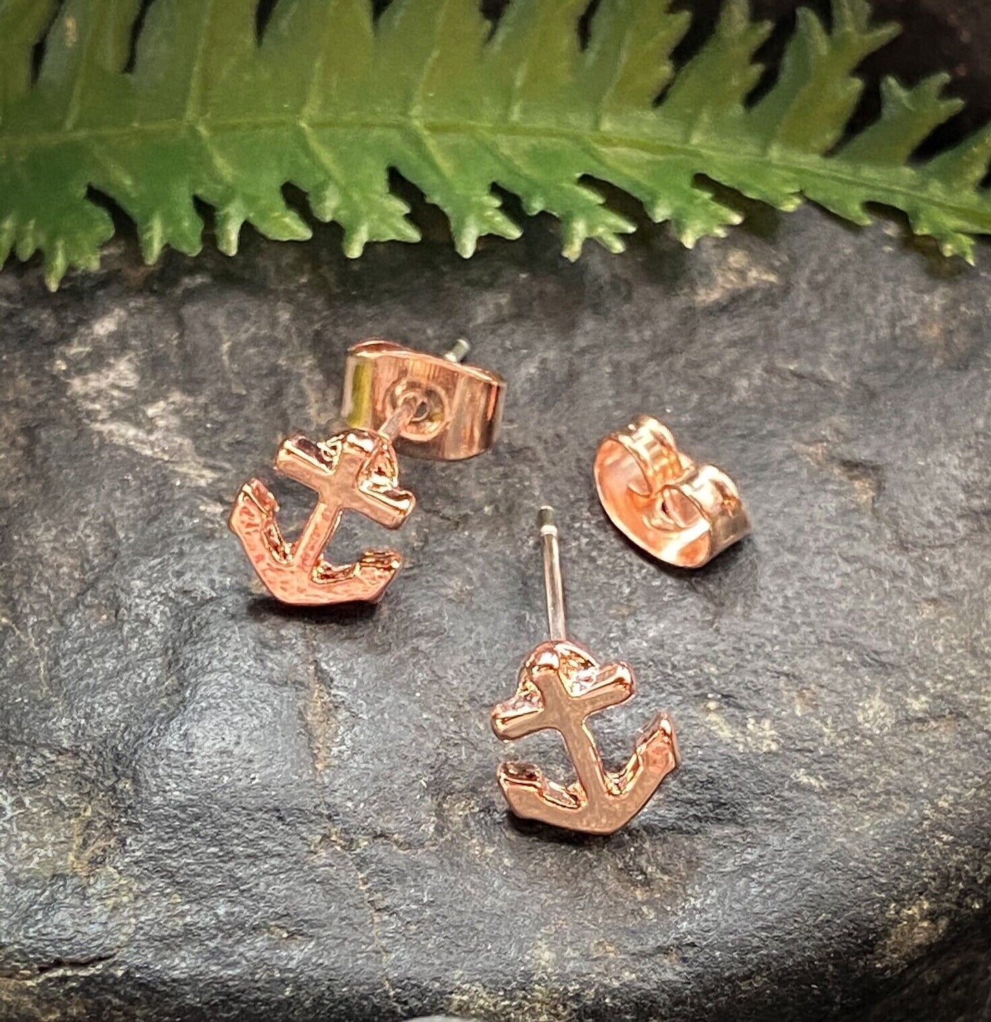 PAIR of Anchor Style 316L Surgical Steel 20g Earrings (Color: Rose Gold)