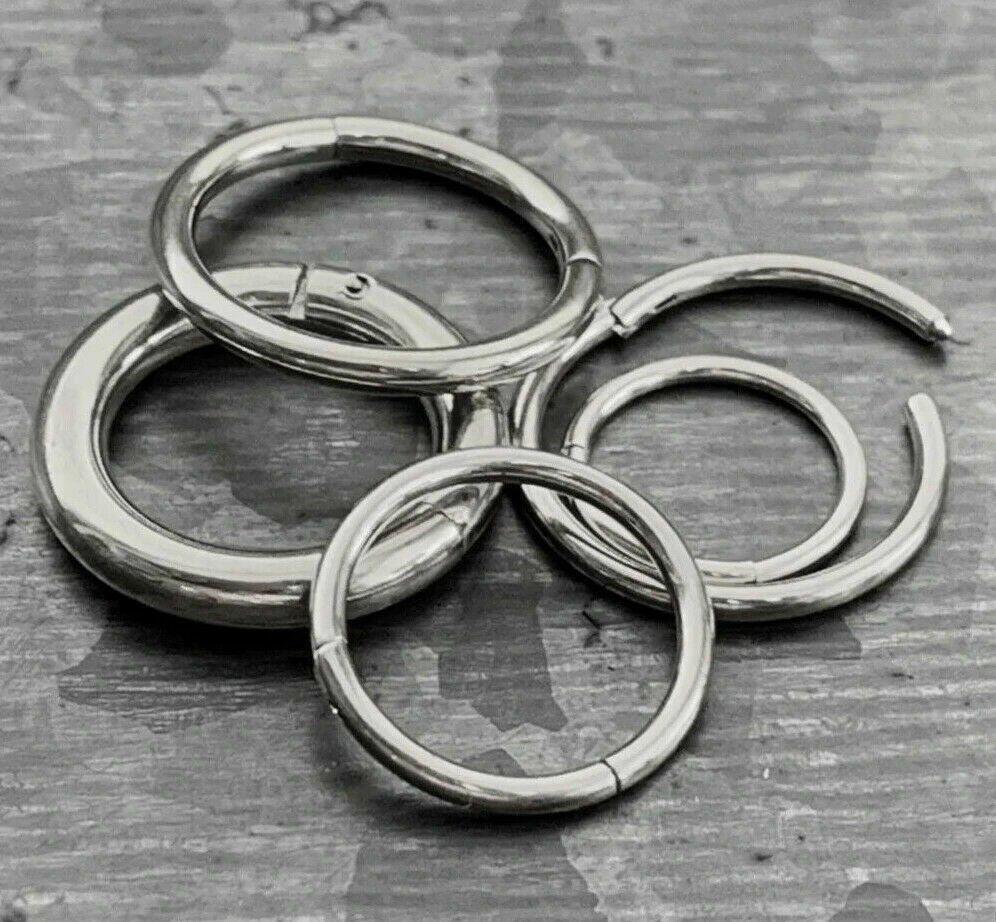 PAIR of Hinged Segment Rings Septum Clicker Hoops PVD over 316L Surgical Steel (Color: Silver)