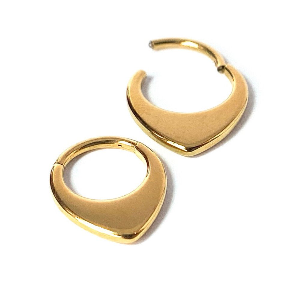 1pc Solid Titanium Flat Teardrop Hinged Segment Ring Septum Tear Drop Clicker (Color: Gold)