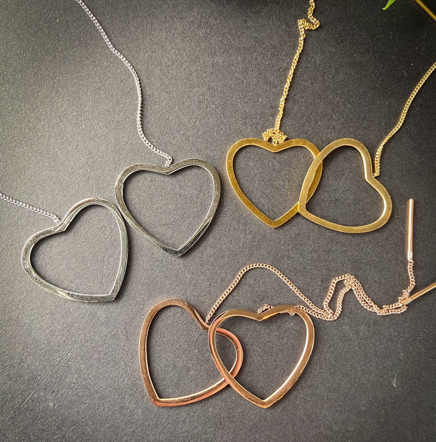 PAIR of Free Falling Chain Earrings w/ Bar & Open Heart 20g Stainless Steel