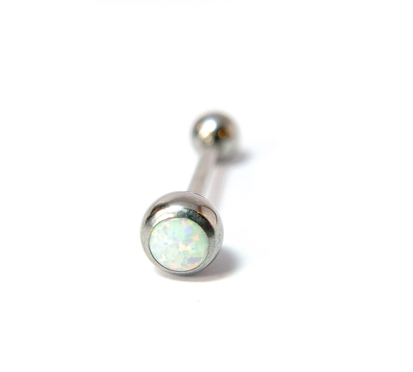 1pc Press-Fit Opal Ball 316L Surgical Steel Tongue Ring Barbell Body Jewelry (Color: White)