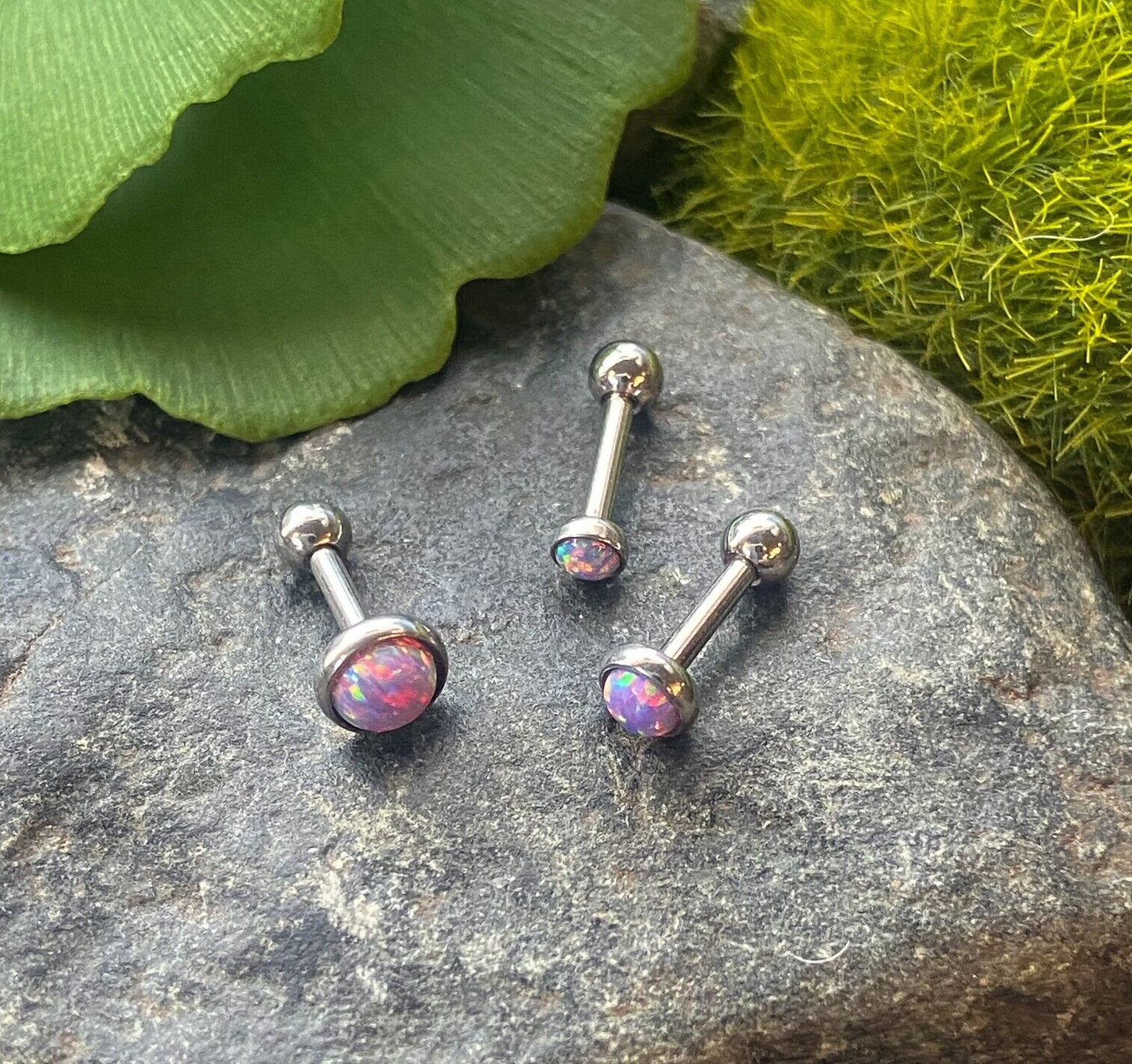 3pc Value Pack Synthetic Opal Set Tragus Helix Cartilage Ring 16g 1/4" (Gem Color: Purple)