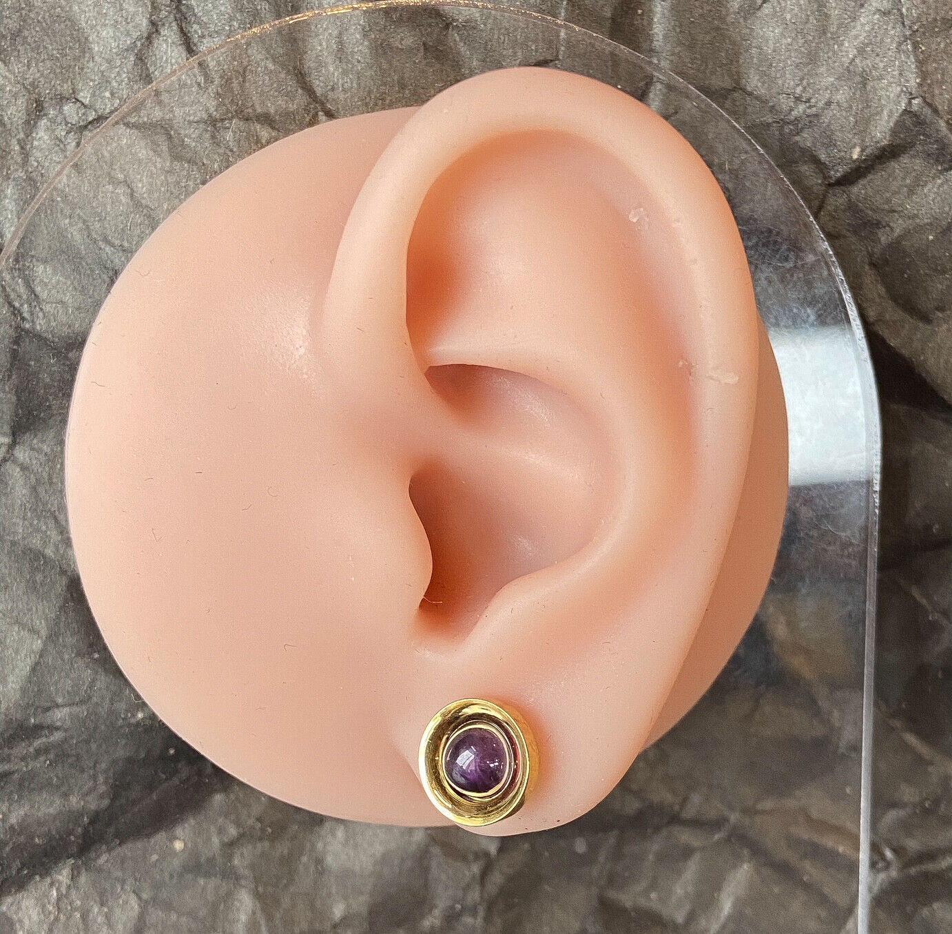PAIR Amethyst Stone Dome Gold Steel Screw Fit Tunnels Gauge Amythest Plugs