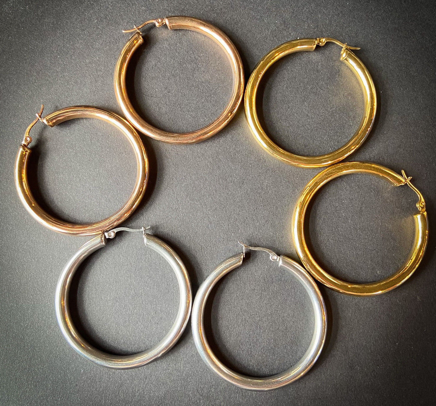 PAIR Thick Hollow Hoop Earrings 316L Stainless Steel 20g