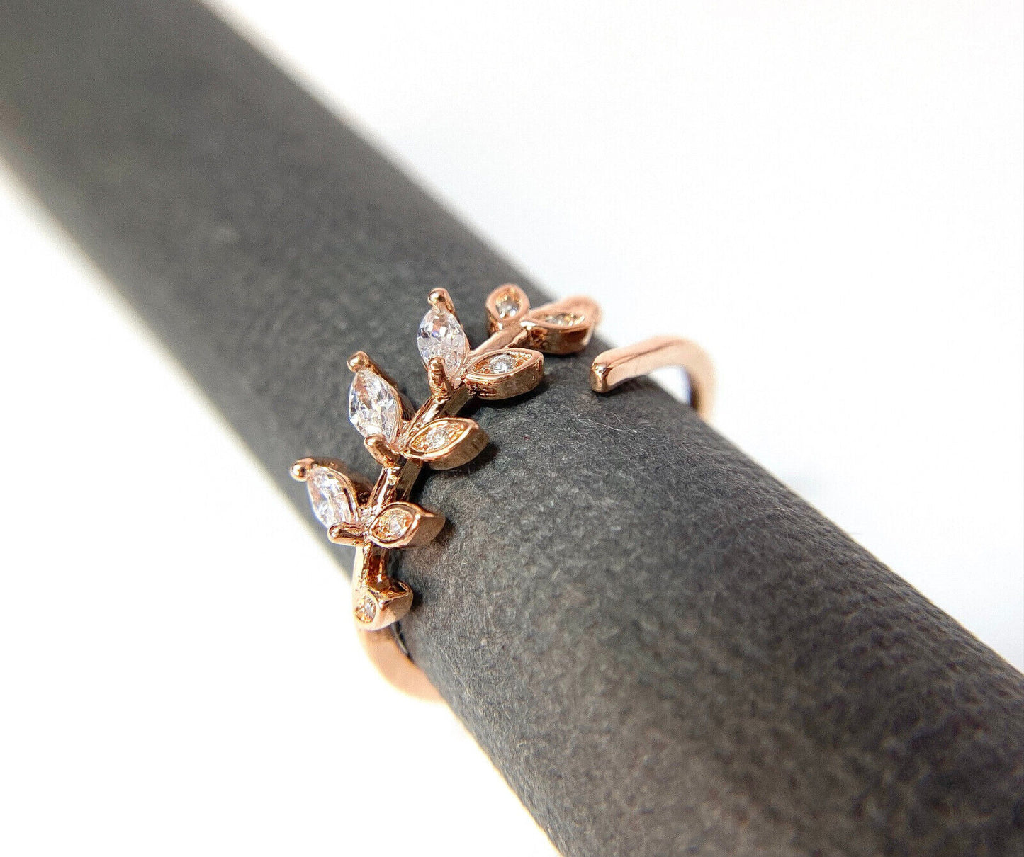 Marquise Cut CZ Gem Leaf Leaves Vine Adjustable Mid Ring / Toe Ring