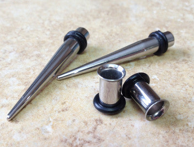 4pc Steel Straight Tapers & Tunnels Stretch Kit Expanders Plugs Guage Gauge