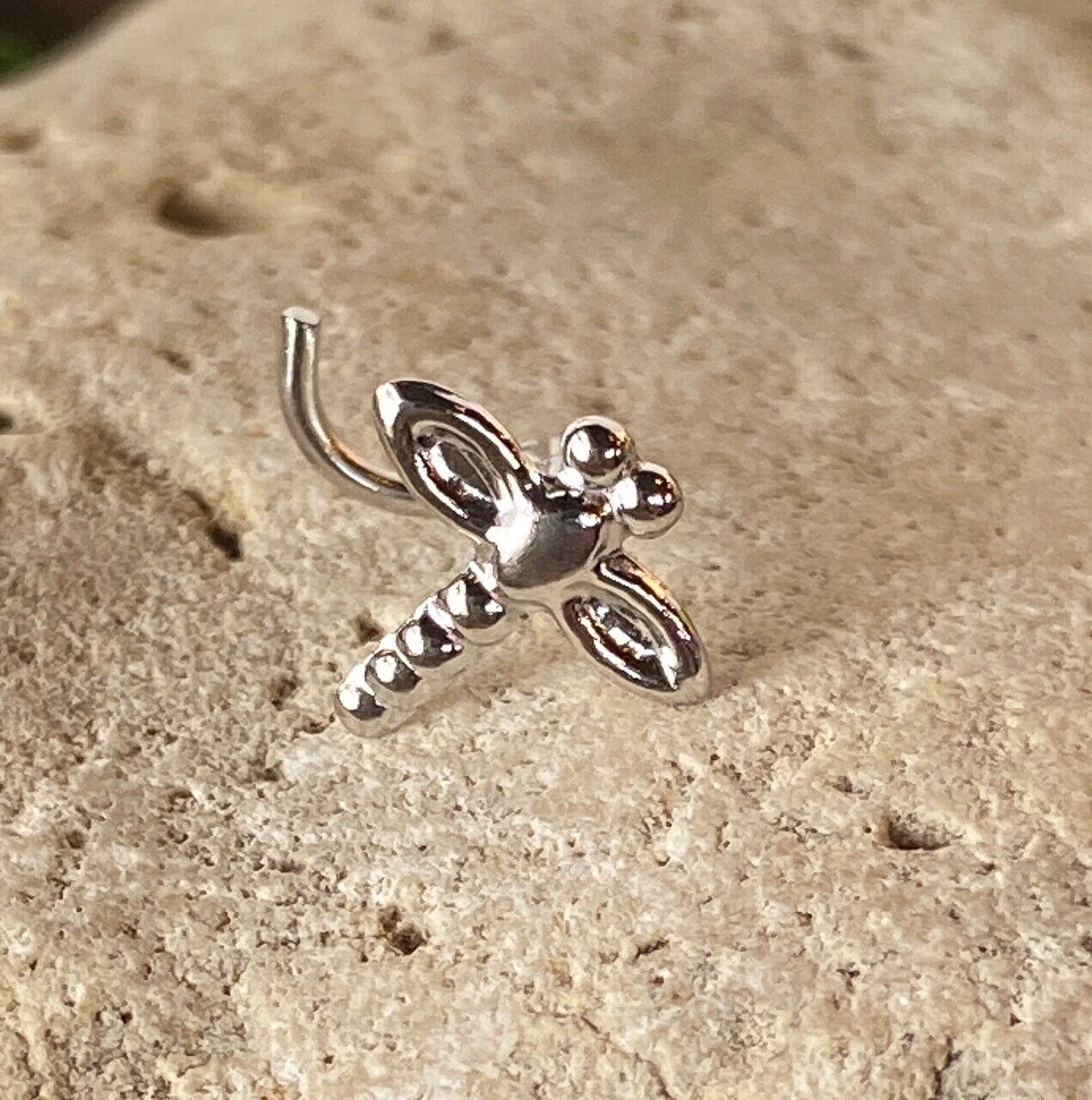 14kt Solid Gold Dragonfly Nose Ring 20g Yellow or White, Screw or Stud / Bone