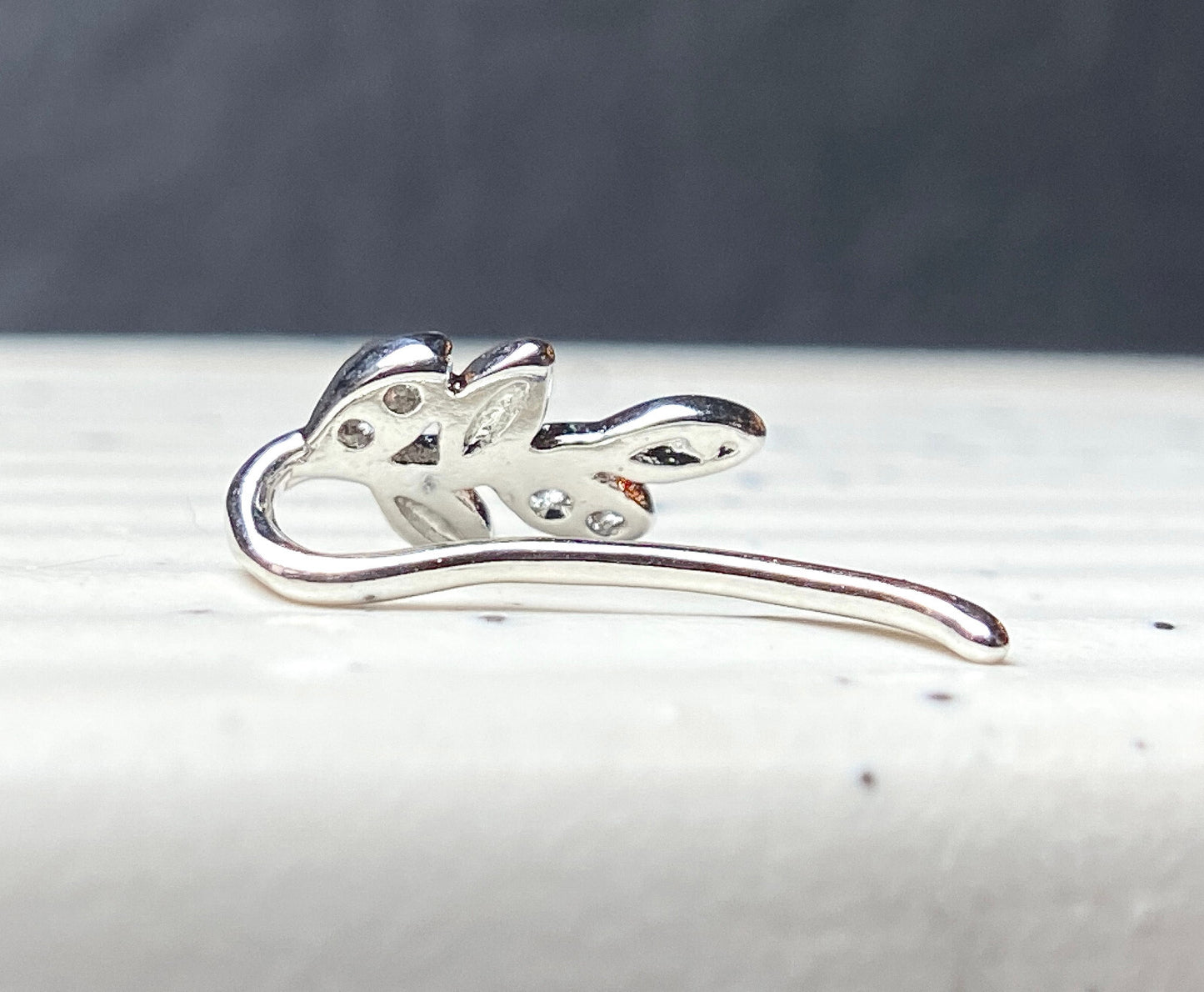 CZ Gem Olive Branch Non-Piercing Nose Clip, Faux Hoop Screw Stud Nostril Ring