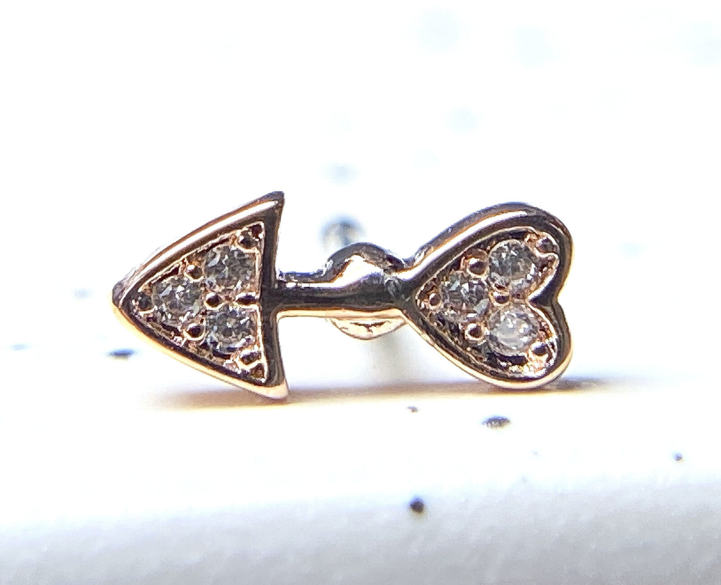 1pc CZ Paved Heart Arrow 20g Nose Ring Stud 316L Surgical Steel