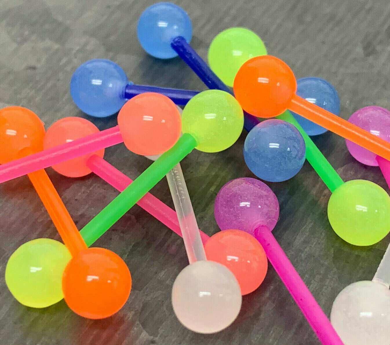 6 PAIR Bulk Pack Glow in the Dark Balls Nipple Barbell Ring Shield 14g No Metal