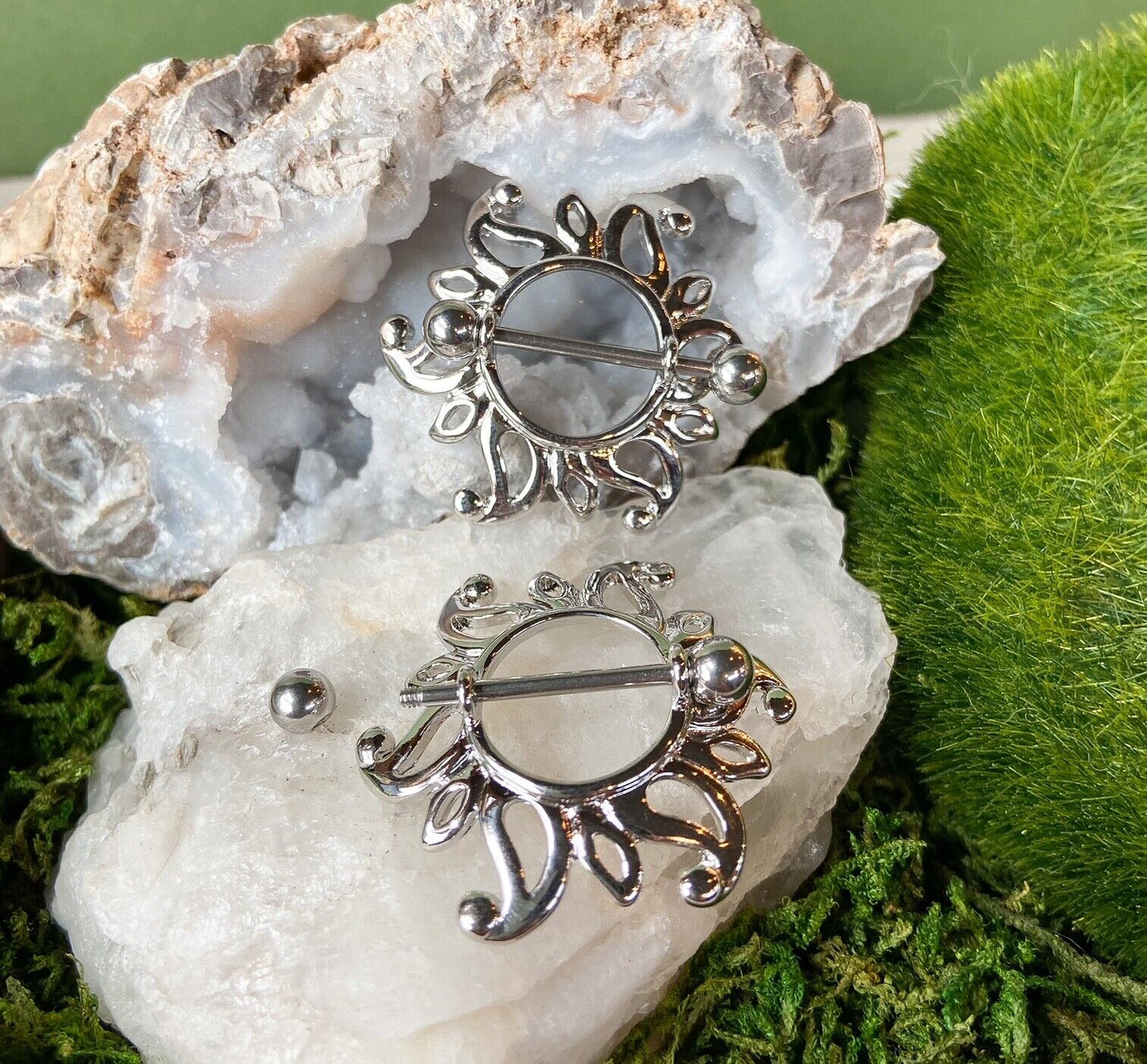PAIR Swirling Sun Nipple Ring Shields Body Jewelry - Only Rose Gold Available