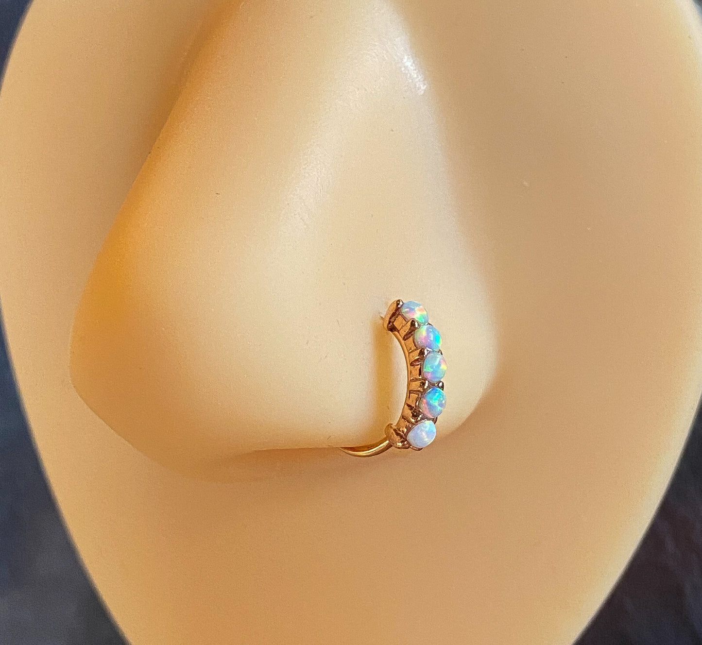 1pc Bendable Hoop Ring With Five Prong Set Opals Annealed 316L Surgical Steel