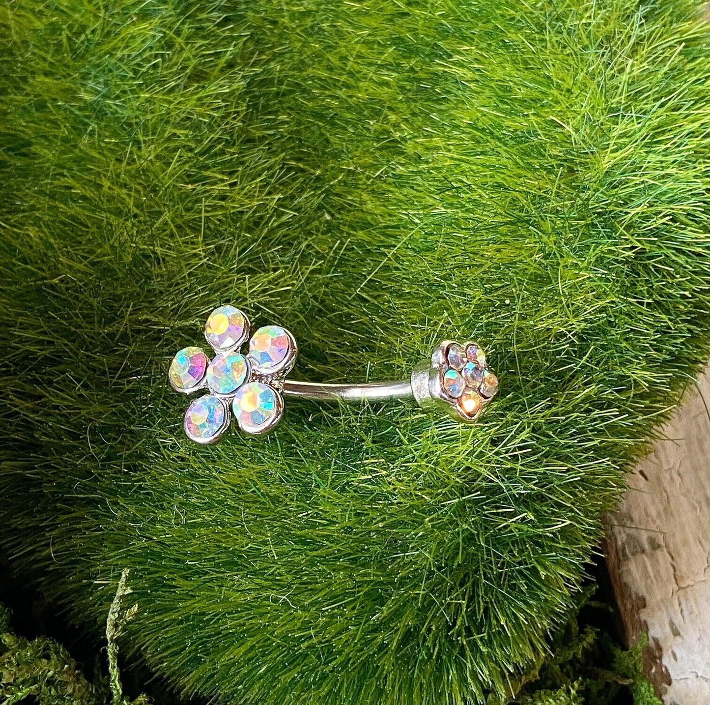 1pc Flower Double Gem Belly Ring Navel Piercing Pierced Naval Body Jewelry