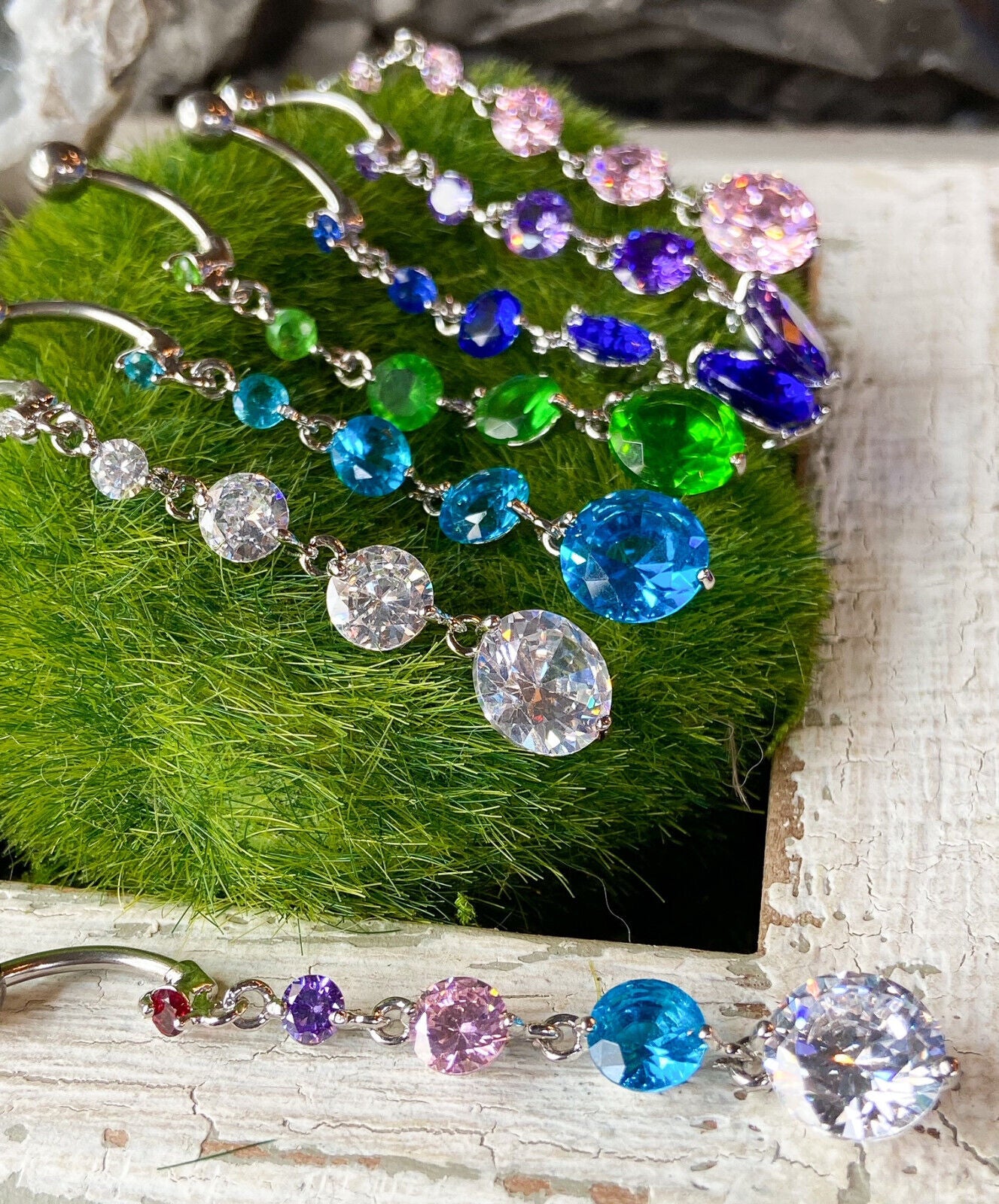 1pc Five-CZ-Gem Dangle Belly Ring Navel Piercing Pierced Naval Body Jewelry