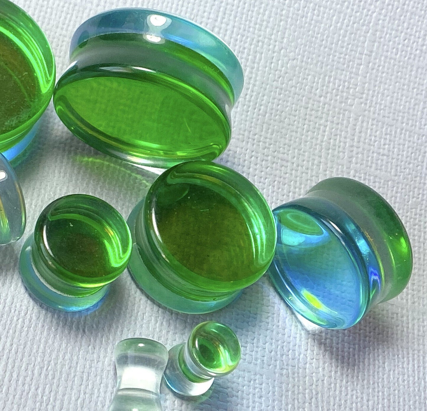 PAIR Green Iridescent Glass Double Flare Plugs Gauges Tunnels Body Jewelry
