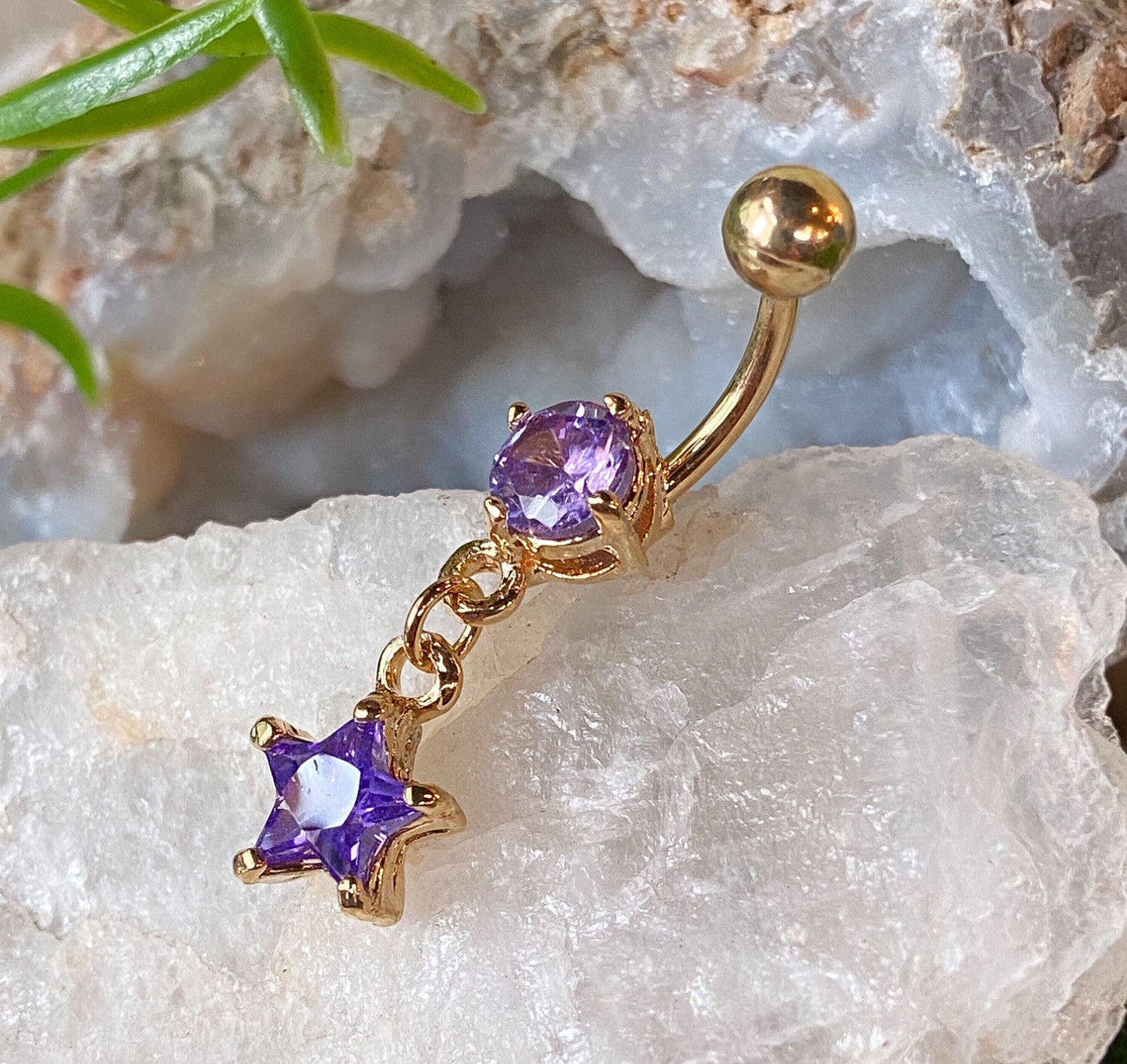 1pc Gold Plated Star CZ Gem Belly Ring Navel Piercing Pierced Naval Body Jewelry