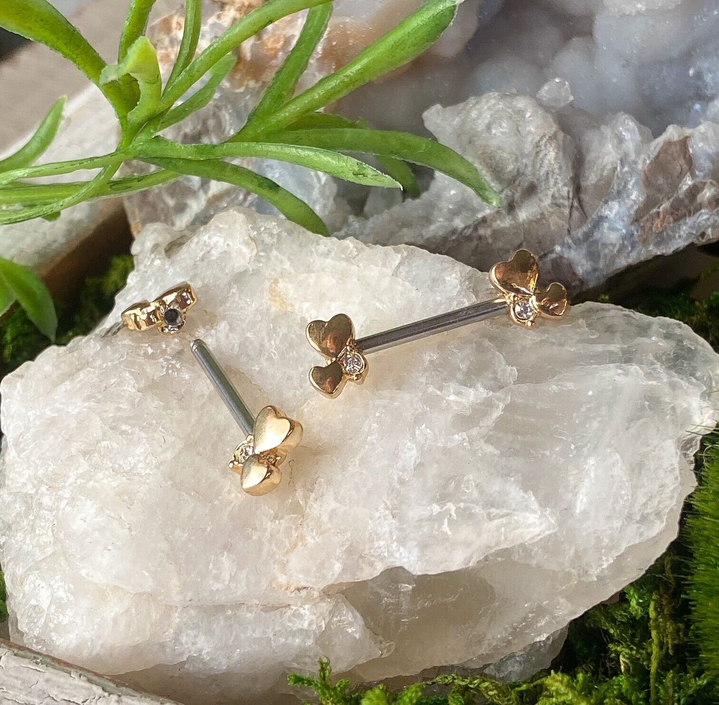 PAIR Heart Cluster Ends Nipple Rings Shields Barbells Body Jewelry