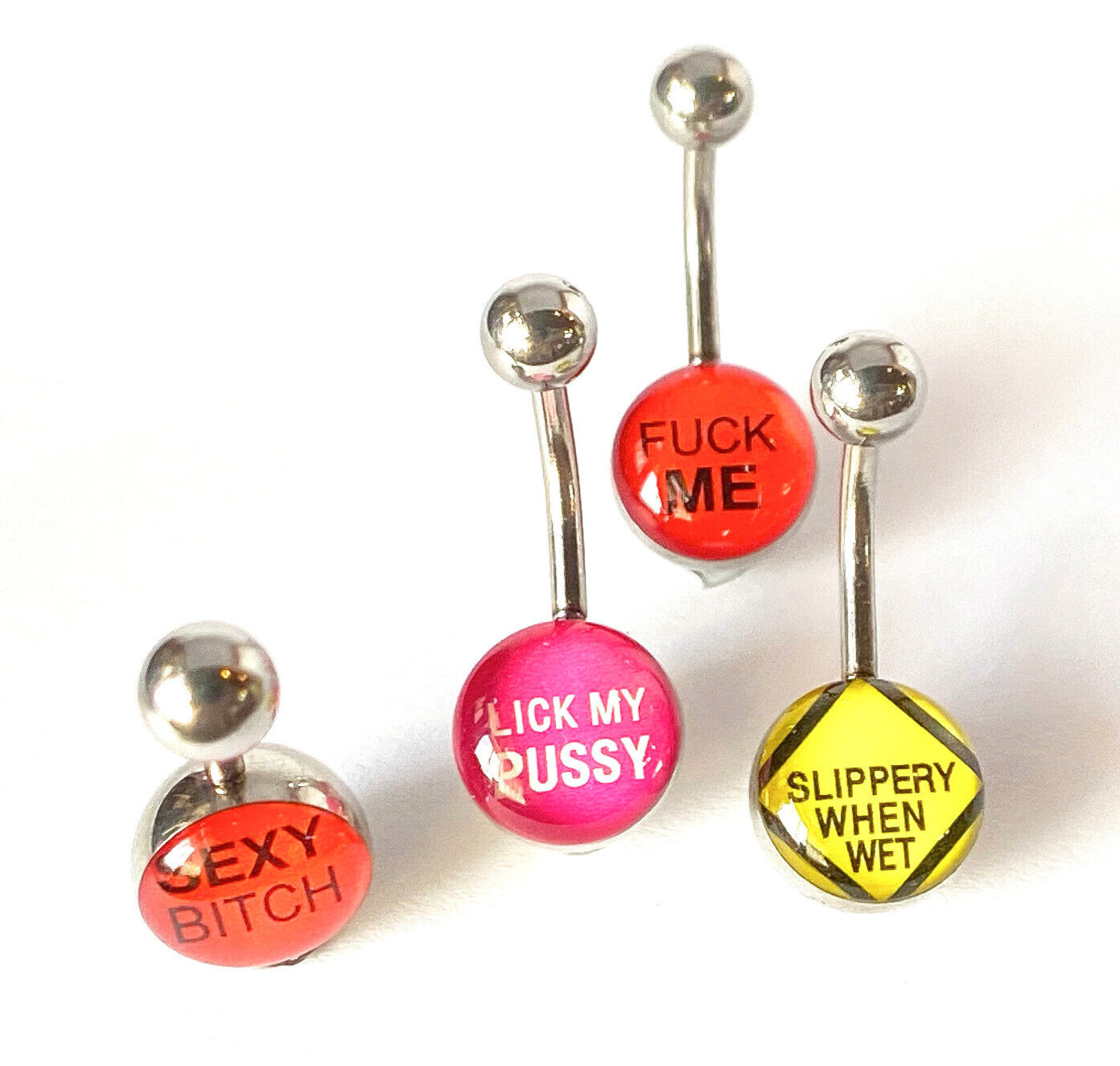 4pc Value Pack Bad Words Logo Belly Rings 14g Navel Naval Body Jewelry