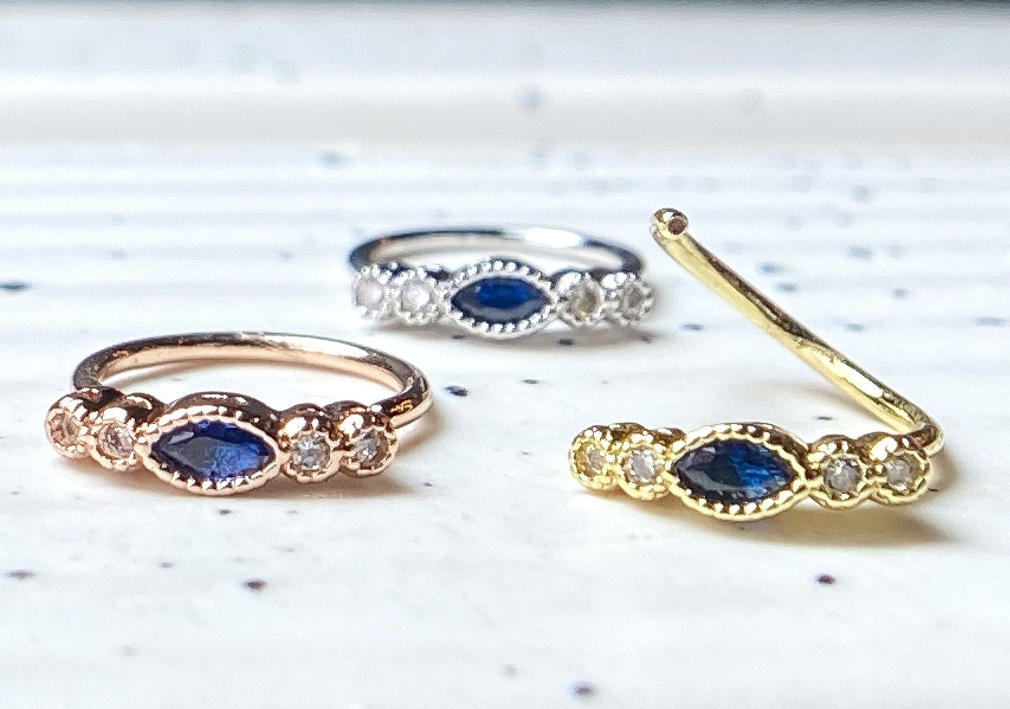1pc Bendable Nose Hoop / Cartilage Ring Blue Marquise CZ Gem for Rook, Daith