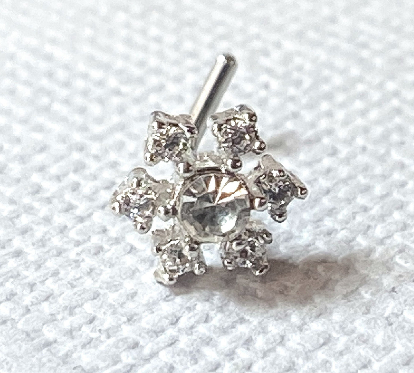 1pc CZ Gem Flower L-Bend 20g Nose Ring Stud Screw 316L Surgical Steel